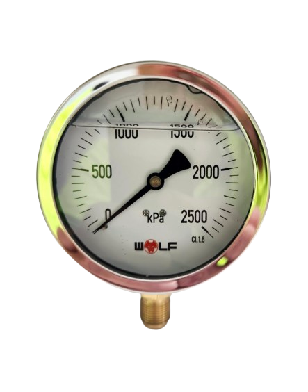 100mm 2500kpa 3/8" BSP stainless steel oil filled pressure gauge - bottom entry