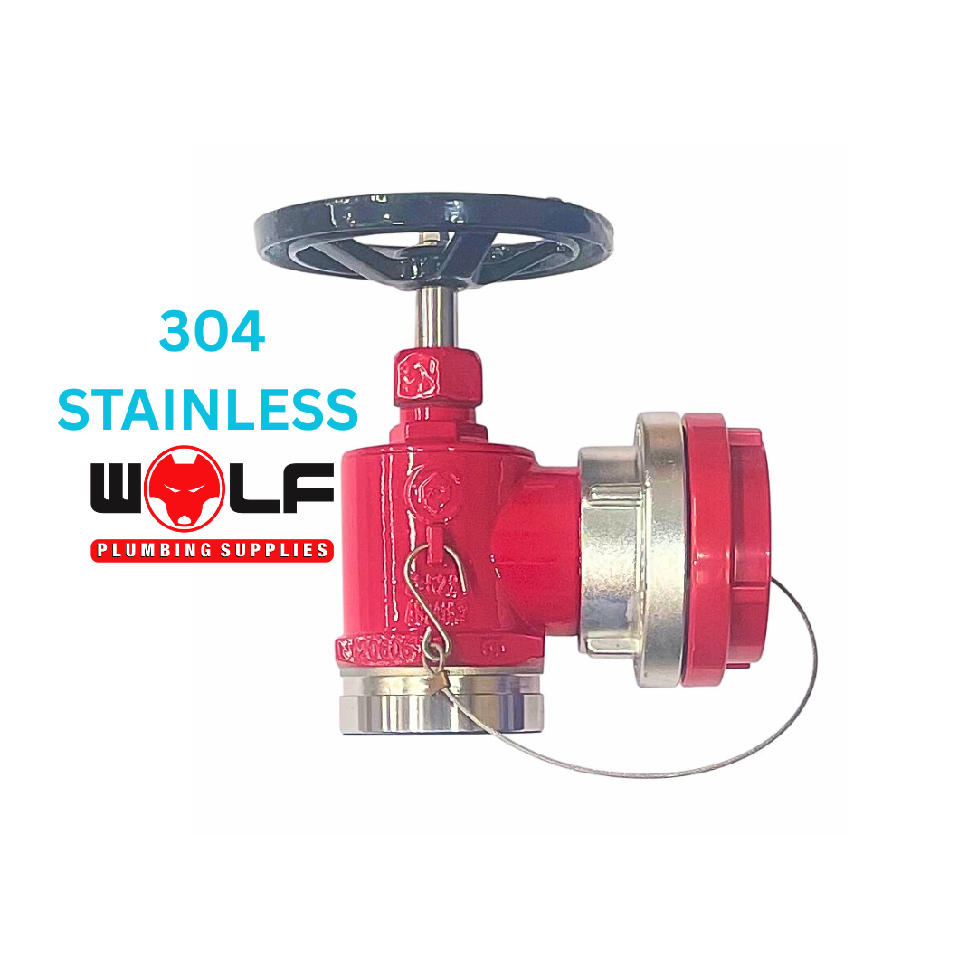 WOLF Stainless Steel Hydrant Valve 65mm BSP threaded Storz x 80mm Roll Groove Inlet, Suits NSW, SA, ACT and TAS