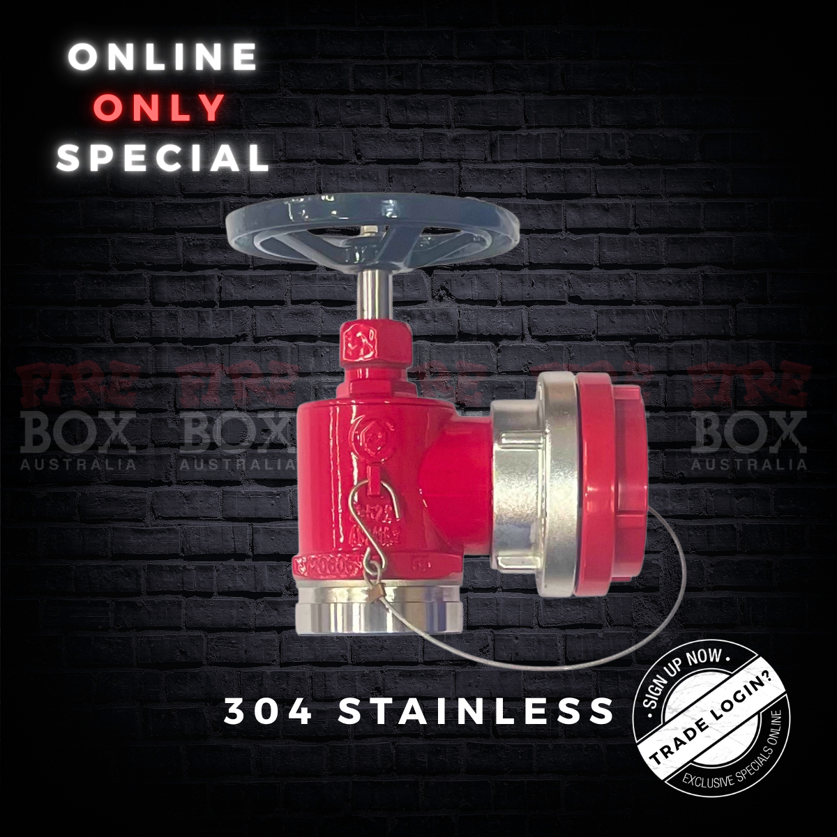 WOLF Stainless Steel Hydrant Valve 65mm BSP threaded Storz x 80mm Roll Groove Inlet, Suits NSW, SA, ACT and TAS